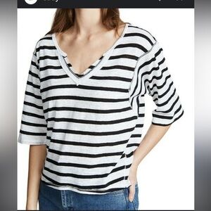 We the free free people HEAD IN THE CLOUDS STRIPE SPLIT V-NECK TOP WHITE COMBO